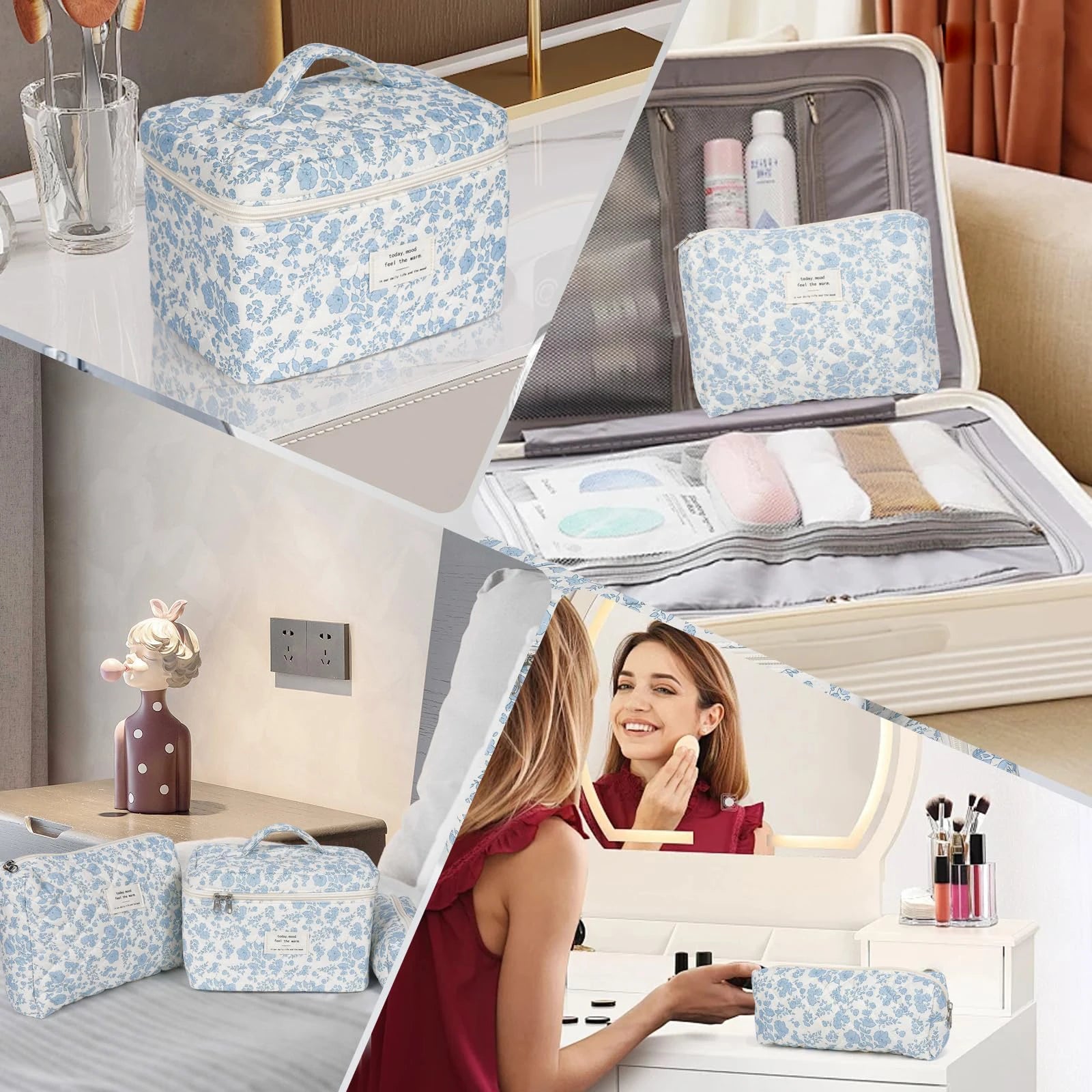 Cute Quilted Cotton Makeup Bag for Women Clean Vanilla Store