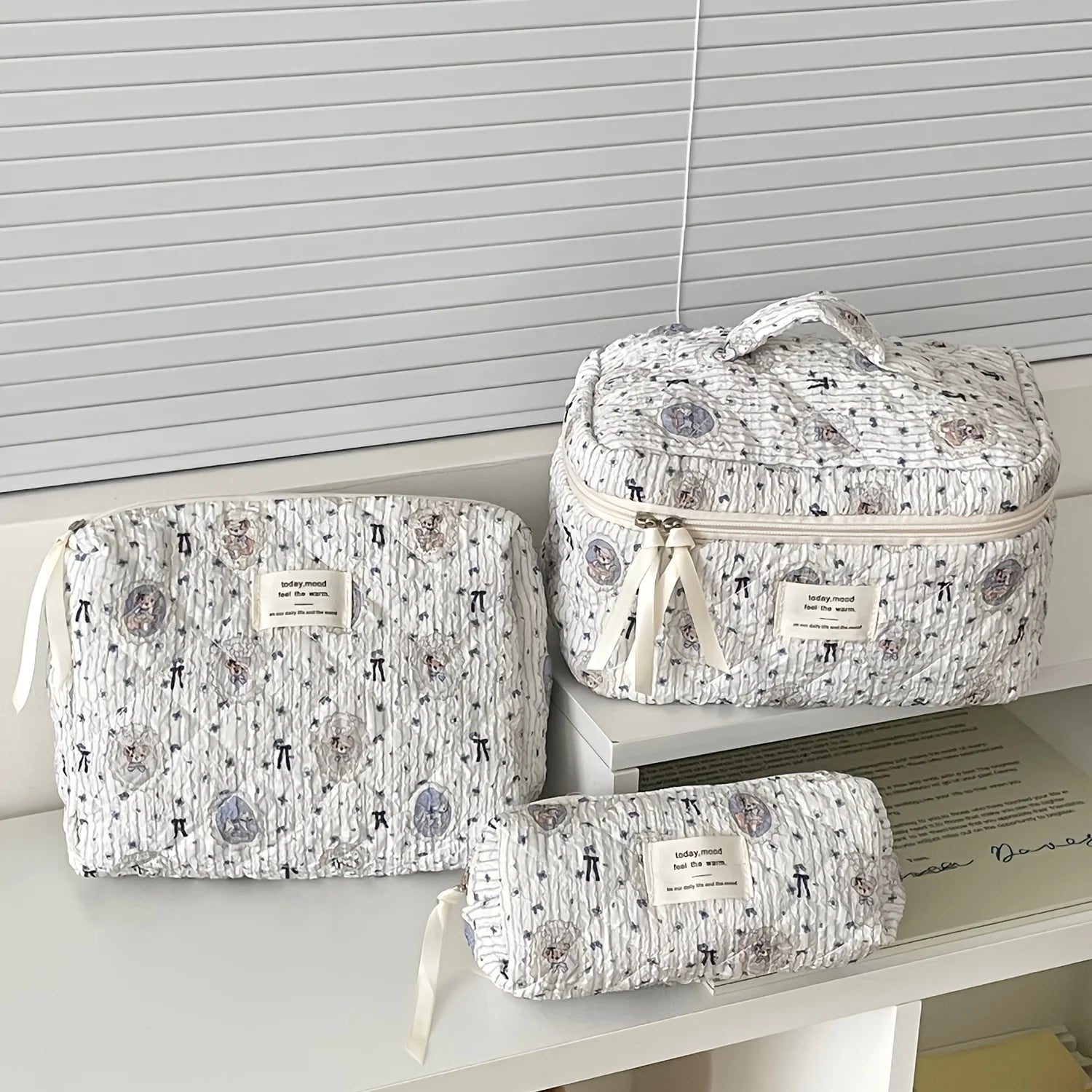 Cute Quilted Cotton Makeup Bag for Women Clean Vanilla Store