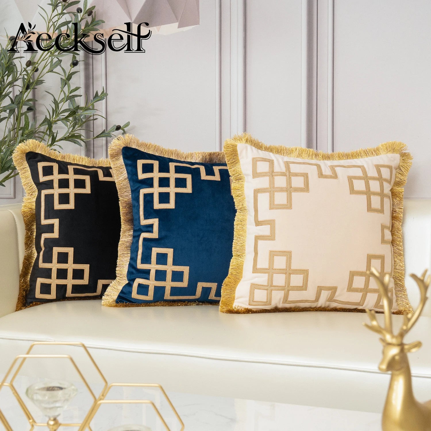 Luxury Gold Velvet Cushion Cover with Tassel Clean Vanilla Store