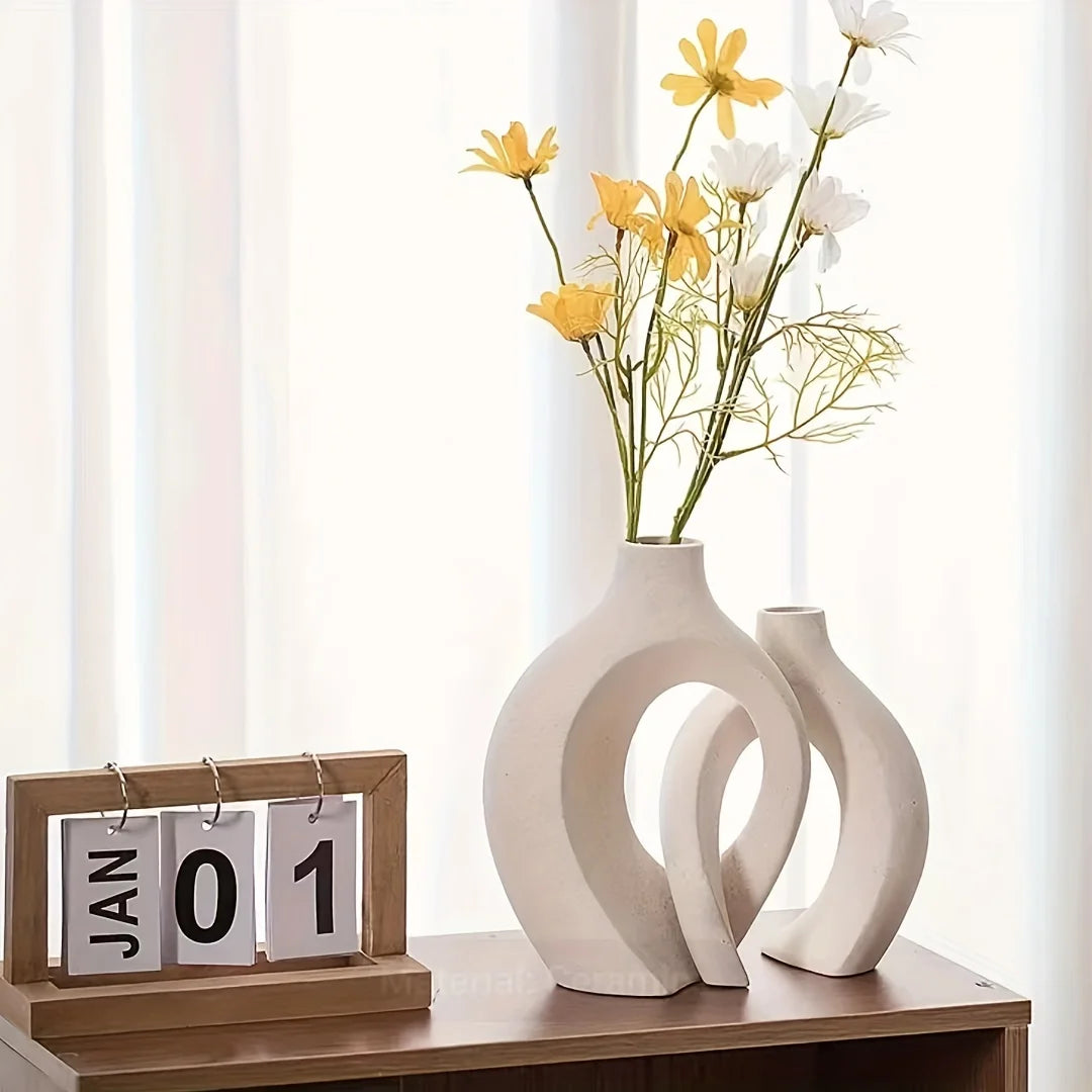Hollow Nordic Modern Ceramic Vase Set of 2 Clean Vanilla Store