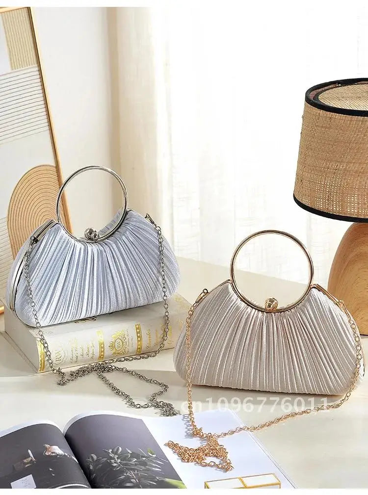 Women Satin Evening Top Handle Handbags - Party Bags Clean Vanilla Store