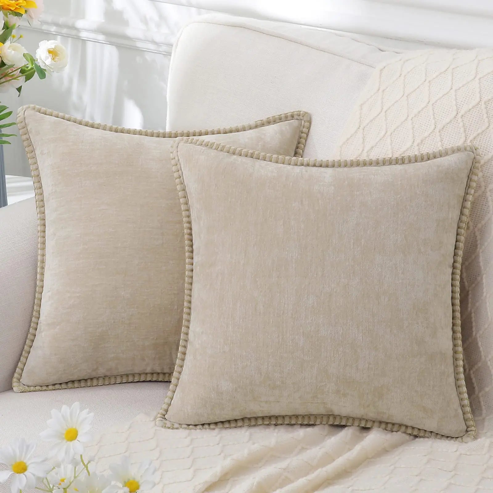 Olanly Chenille Cushion Cover 40x40cm Soft Luxury Clean Vanilla Store