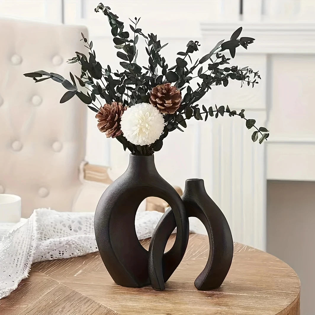 Hollow Nordic Modern Ceramic Vase Set of 2 Clean Vanilla Store