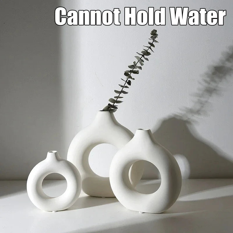 Imitation Ceramic Pure White Vase Donut Design Clean Vanilla Store