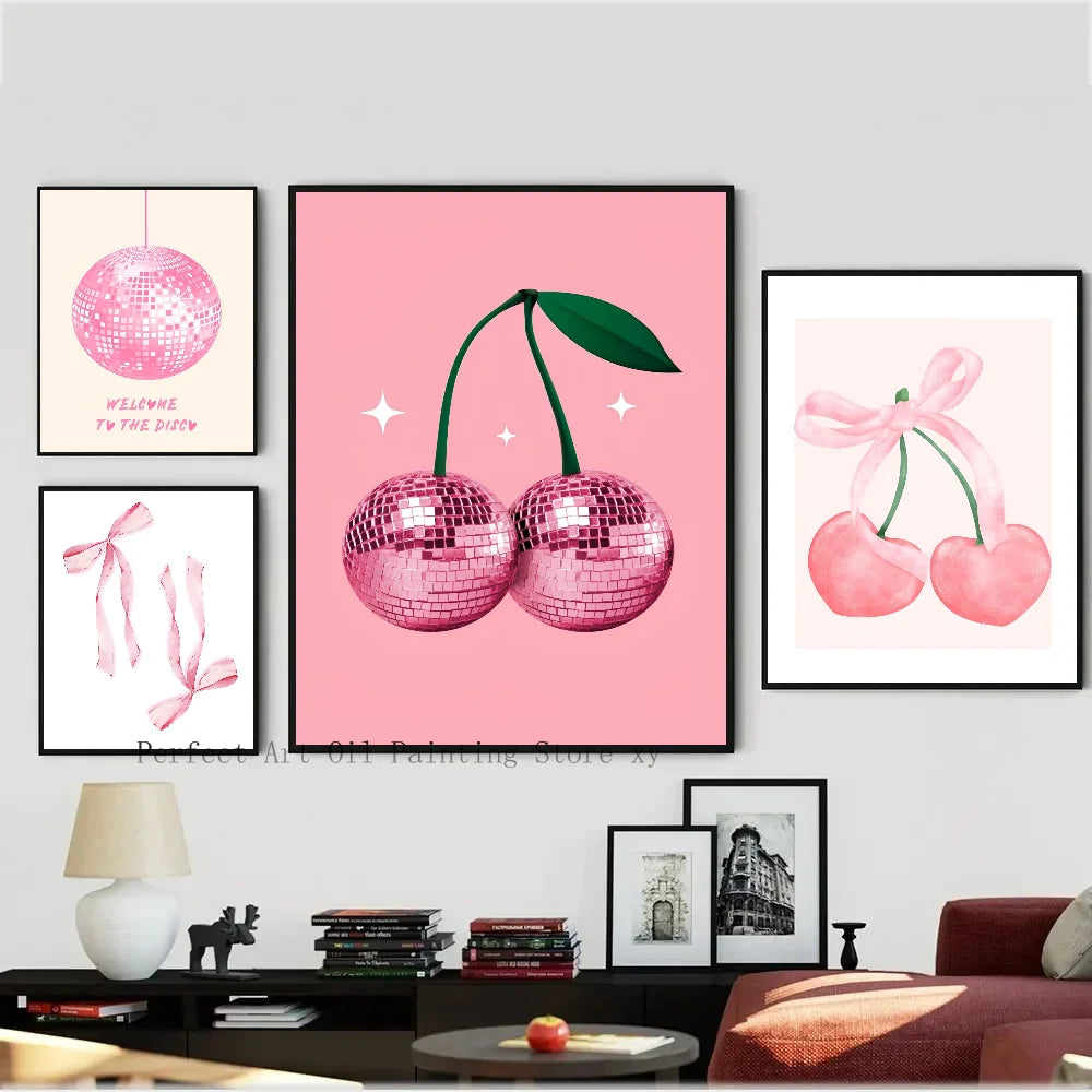 Trendy Watercolor Pink Bows Poster Art Decor Clean Vanilla Store