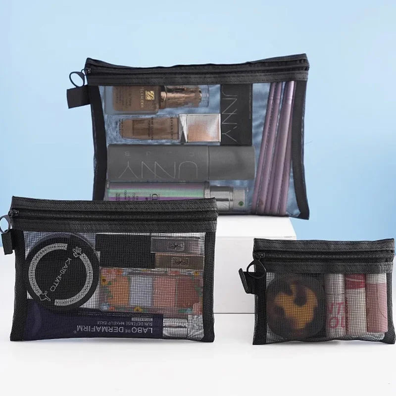 Mesh Clear Cosmetic Bags - Portable Organizer 1/3pcs Clean Vanilla Store