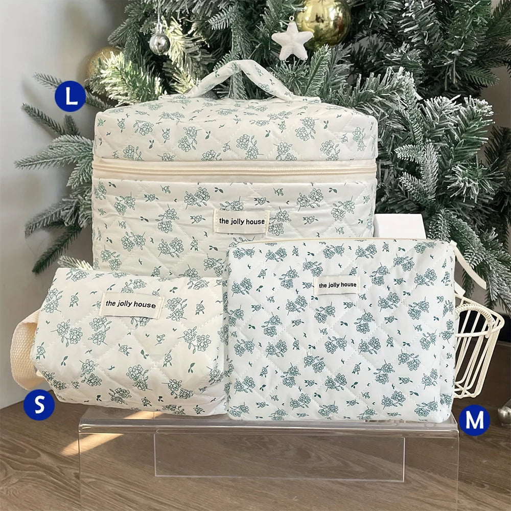 Cute Quilted Cotton Makeup Bag for Women Clean Vanilla Store