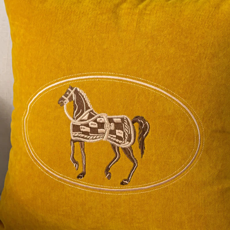 American Hand-Embroidered Cushion Cover Horse Pattern 45cm Clean Vanilla Store