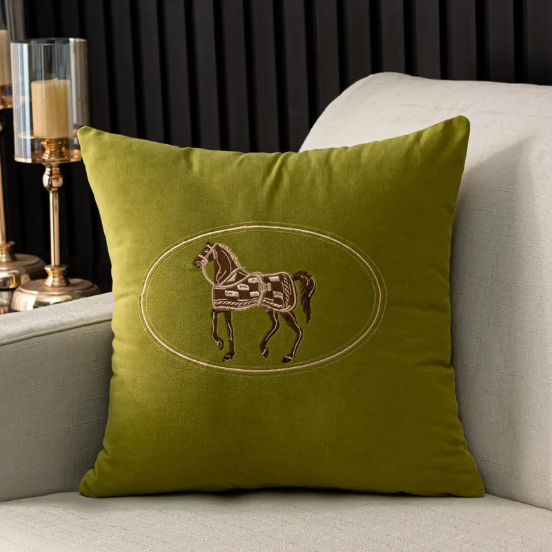 American Hand-Embroidered Cushion Cover Horse Pattern 45cm Clean Vanilla Store