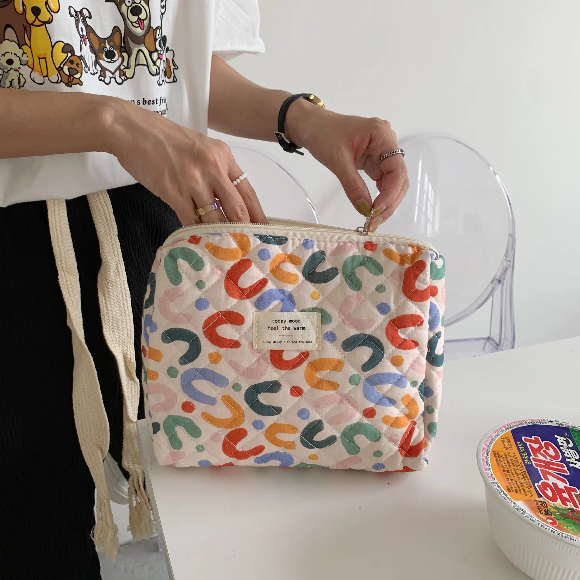 Quilted Cotton Retro Cherry Travel Cosmetic Bag Clean Vanilla Store