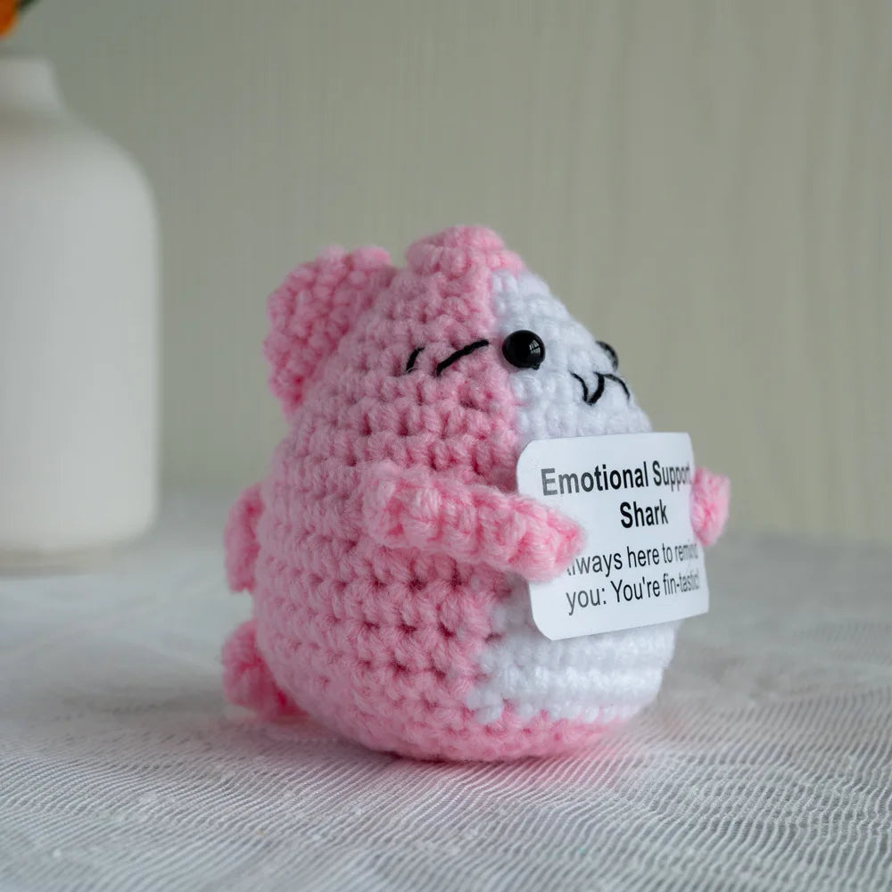 Funny Crochet Shark Doll with Card Handmade Gift Clean Vanilla Store