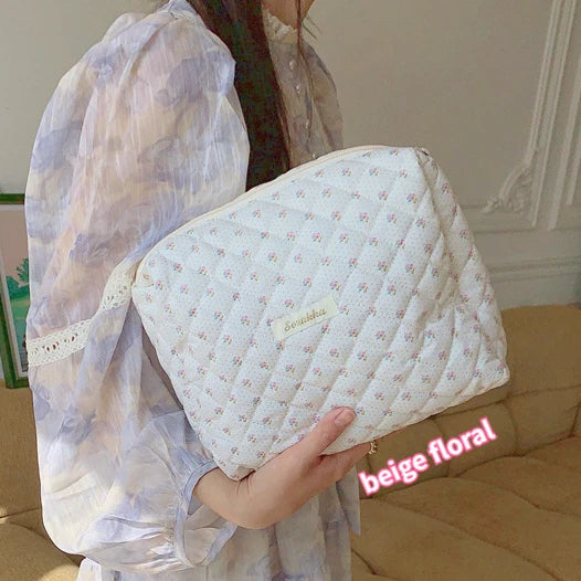 Quilted Cotton Retro Cherry Travel Cosmetic Bag Clean Vanilla Store