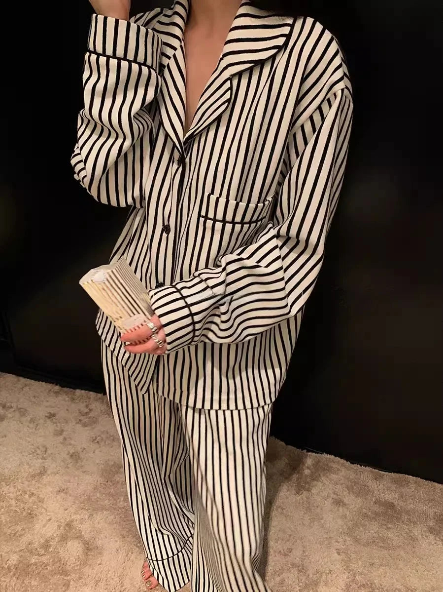 Luxury Striped Cotton Pajamas Women's Wide Leg Set Clean Vanilla Store