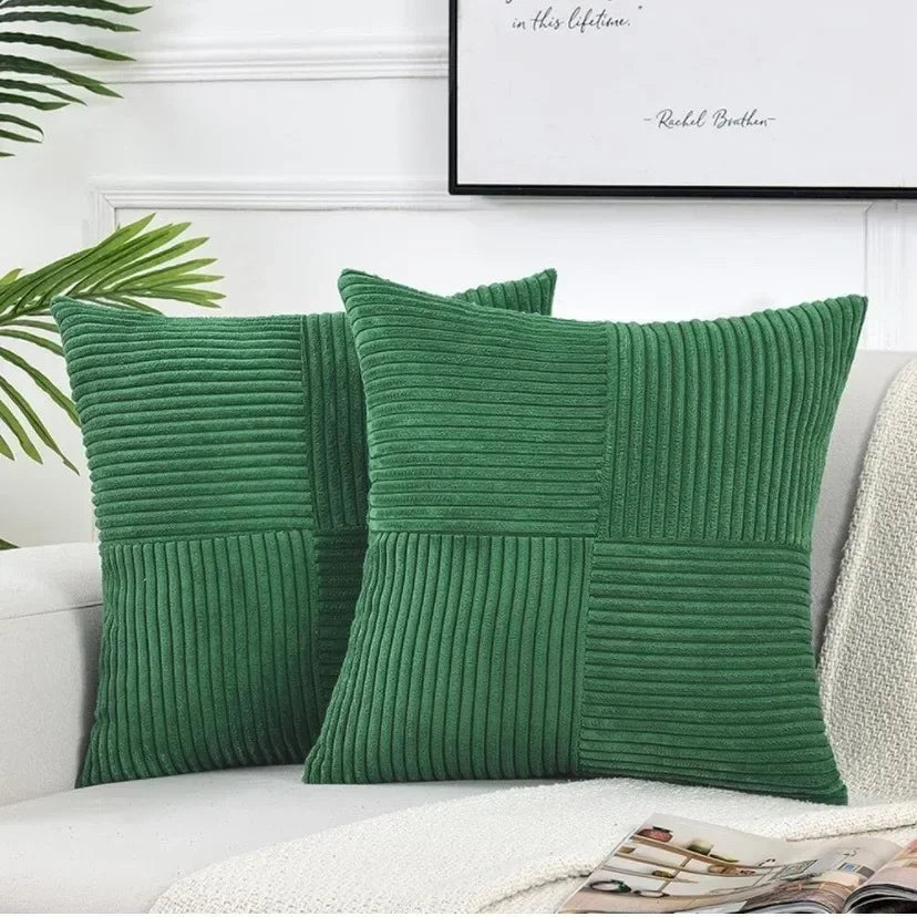 Green Luxury Corduroy Striped Cushion Covers 45x45CM Clean Vanilla Store