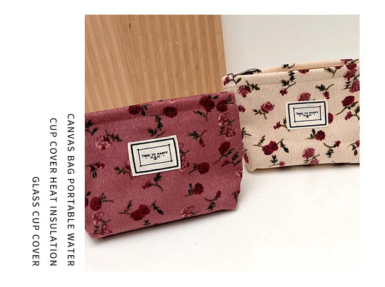 New Small Women's Cosmetic Bag with Floral Design Clean Vanilla Store
