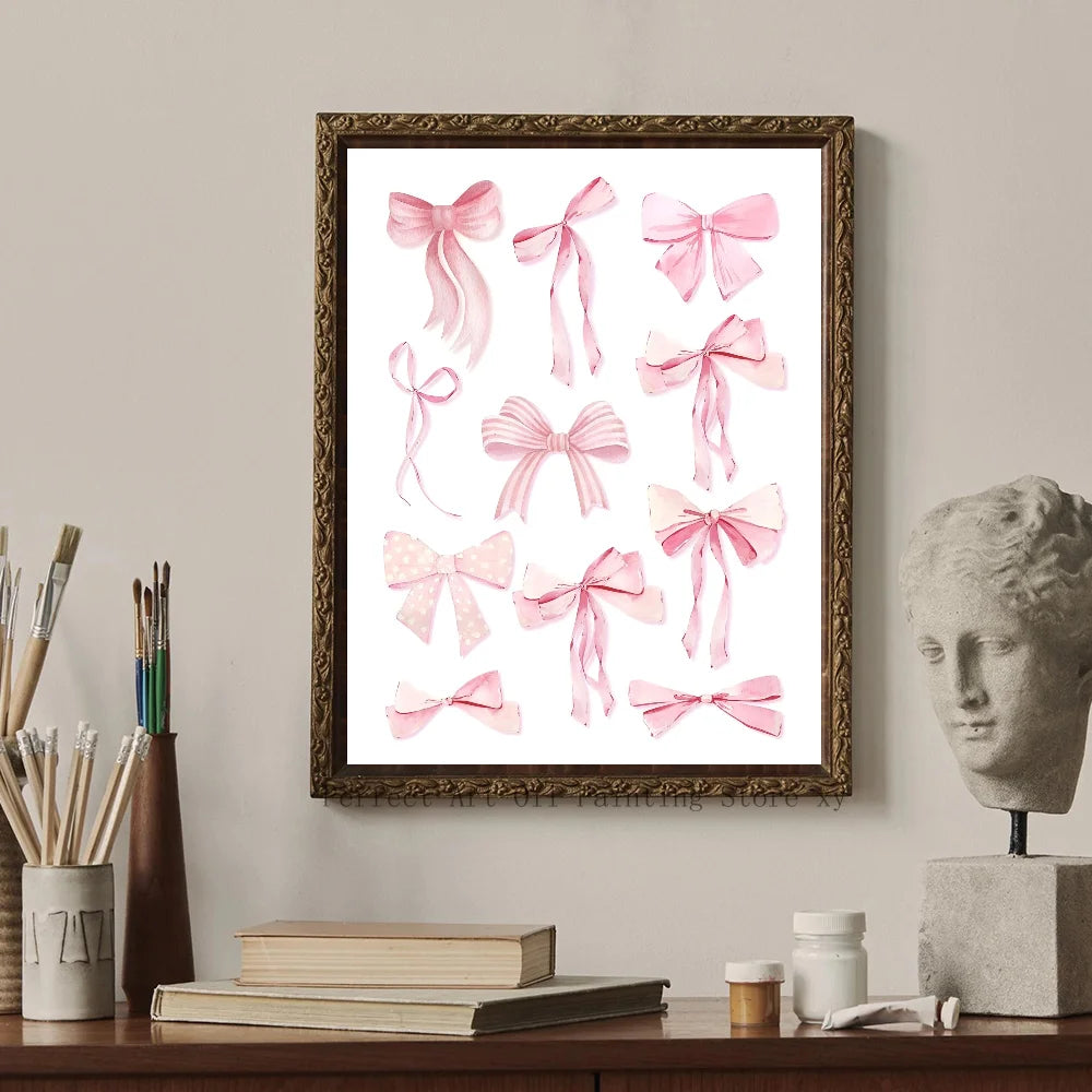 Trendy Watercolor Pink Bows Poster Art Decor Clean Vanilla Store