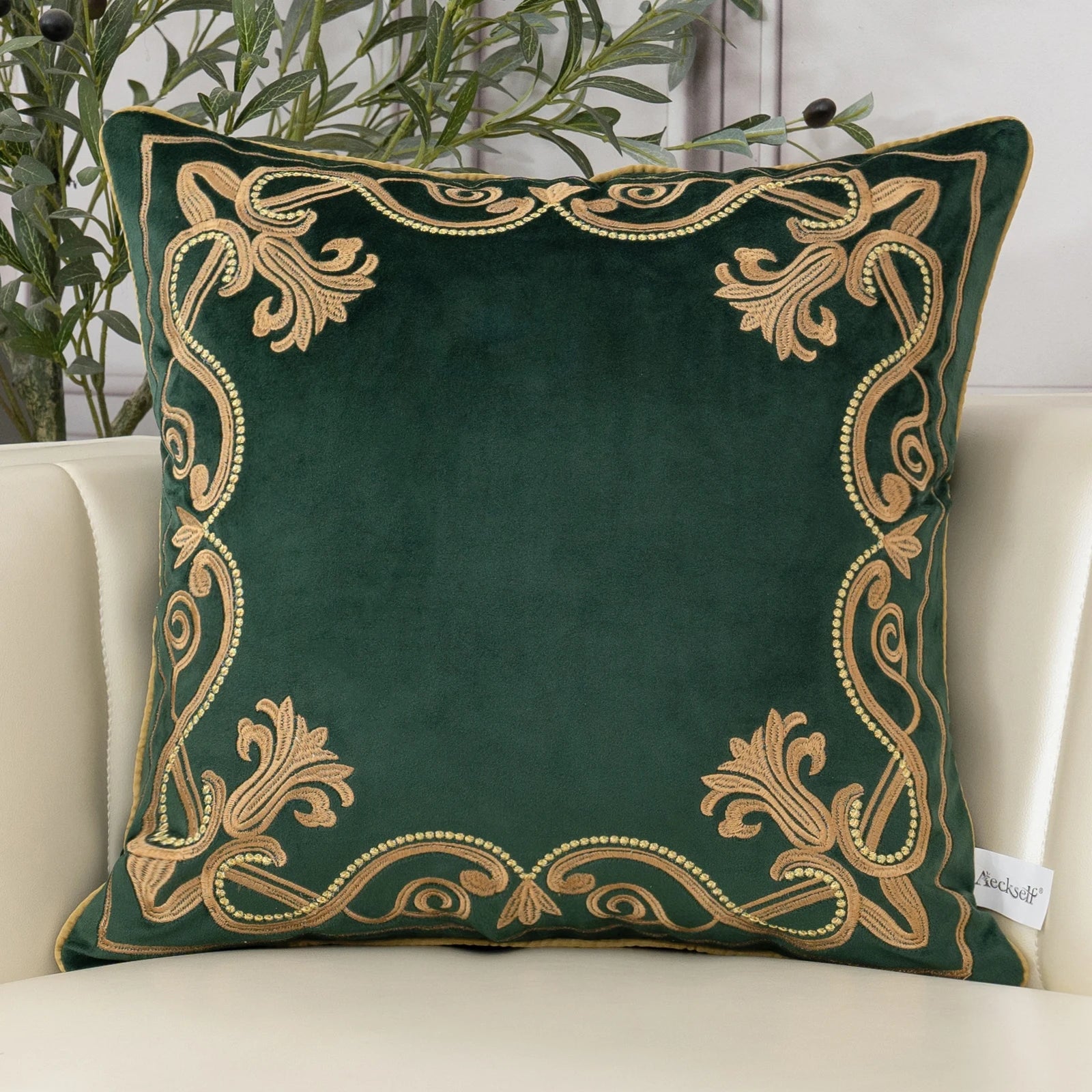 Luxury Embroidered Velvet Cushion Cover Navy Blue Brown Gray Clean Vanilla Store