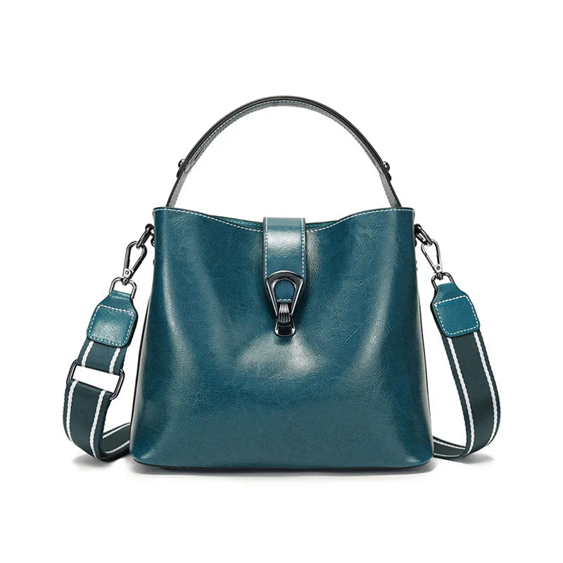 Real Oil Wax Leather Women's Bucket Bag - Large Capacity Clean Vanilla Store