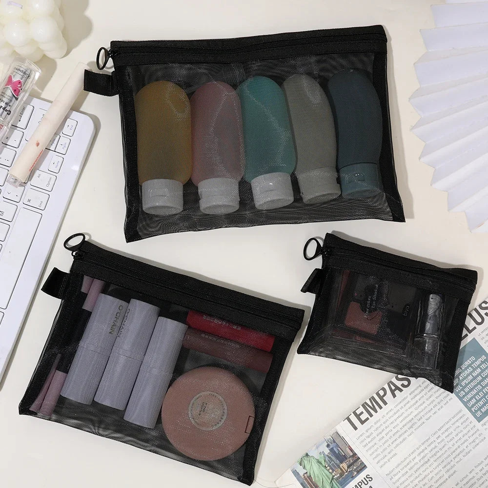 Mesh Clear Cosmetic Bags - Portable Organizer 1/3pcs Clean Vanilla Store