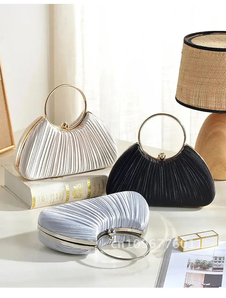 Women Satin Evening Top Handle Handbags - Party Bags Clean Vanilla Store