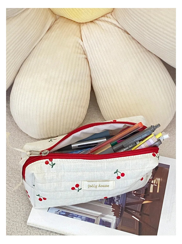 Quilted Cotton Retro Cherry Travel Cosmetic Bag Clean Vanilla Store