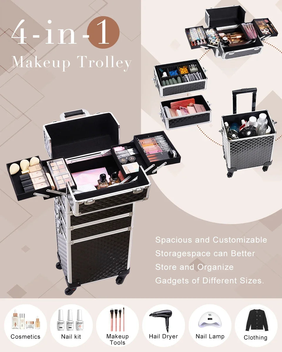 Detachable 4 in 1 Makeup Trolley Case on Wheels Clean Vanilla Store