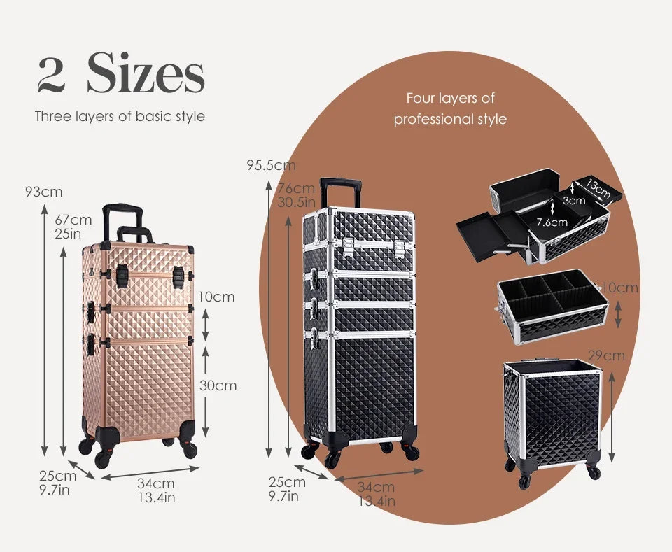 Detachable 4 in 1 Makeup Trolley Case on Wheels Clean Vanilla Store