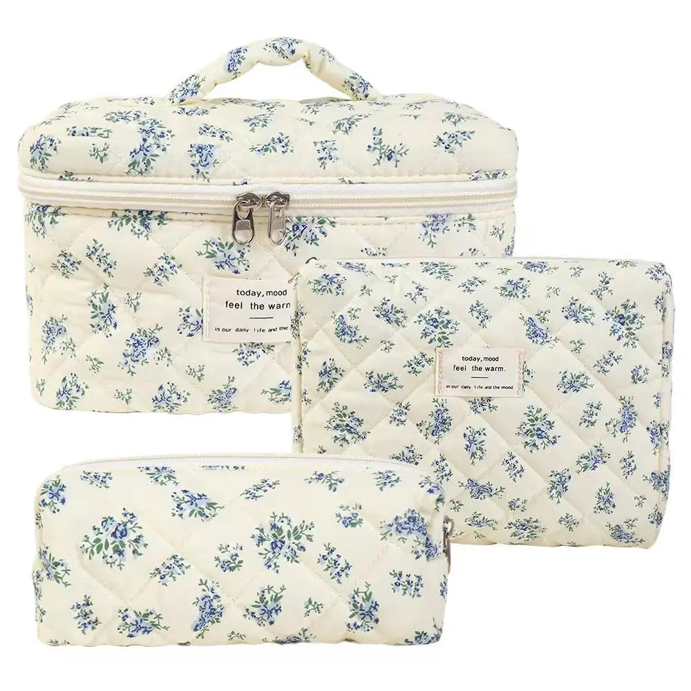 Cute Quilted Cotton Makeup Bag for Women Clean Vanilla Store