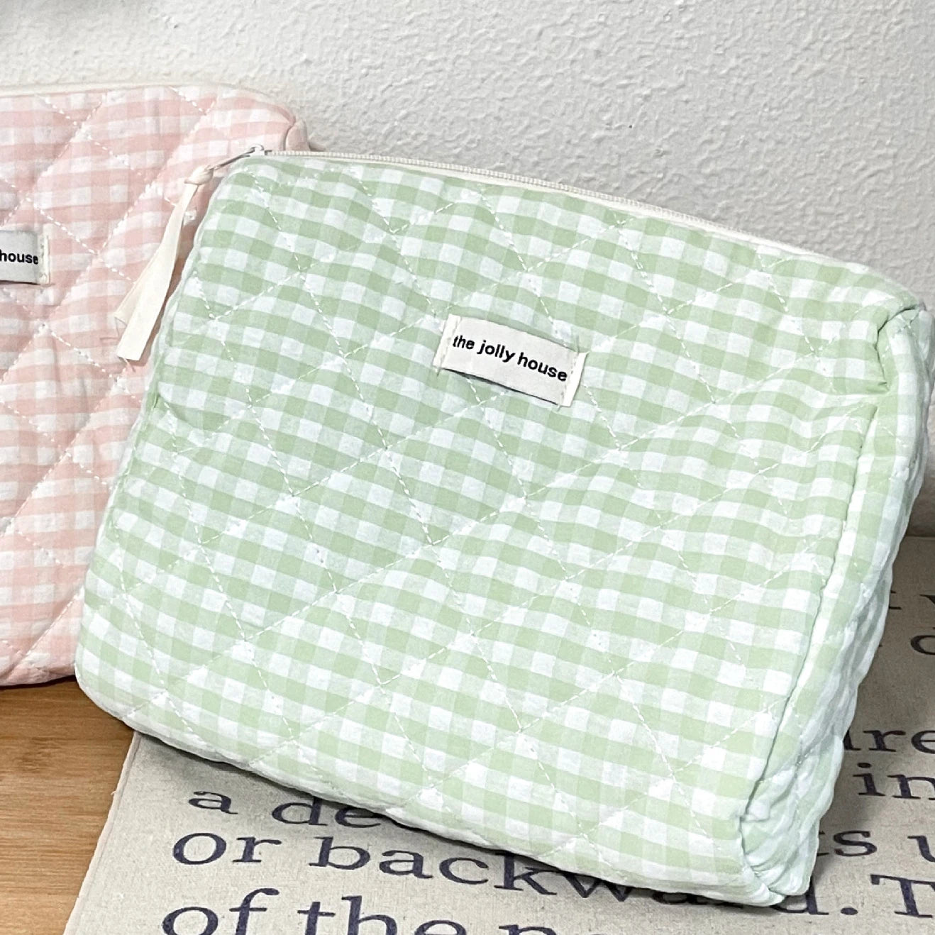 Quilted Cotton Retro Cherry Travel Cosmetic Bag Clean Vanilla Store