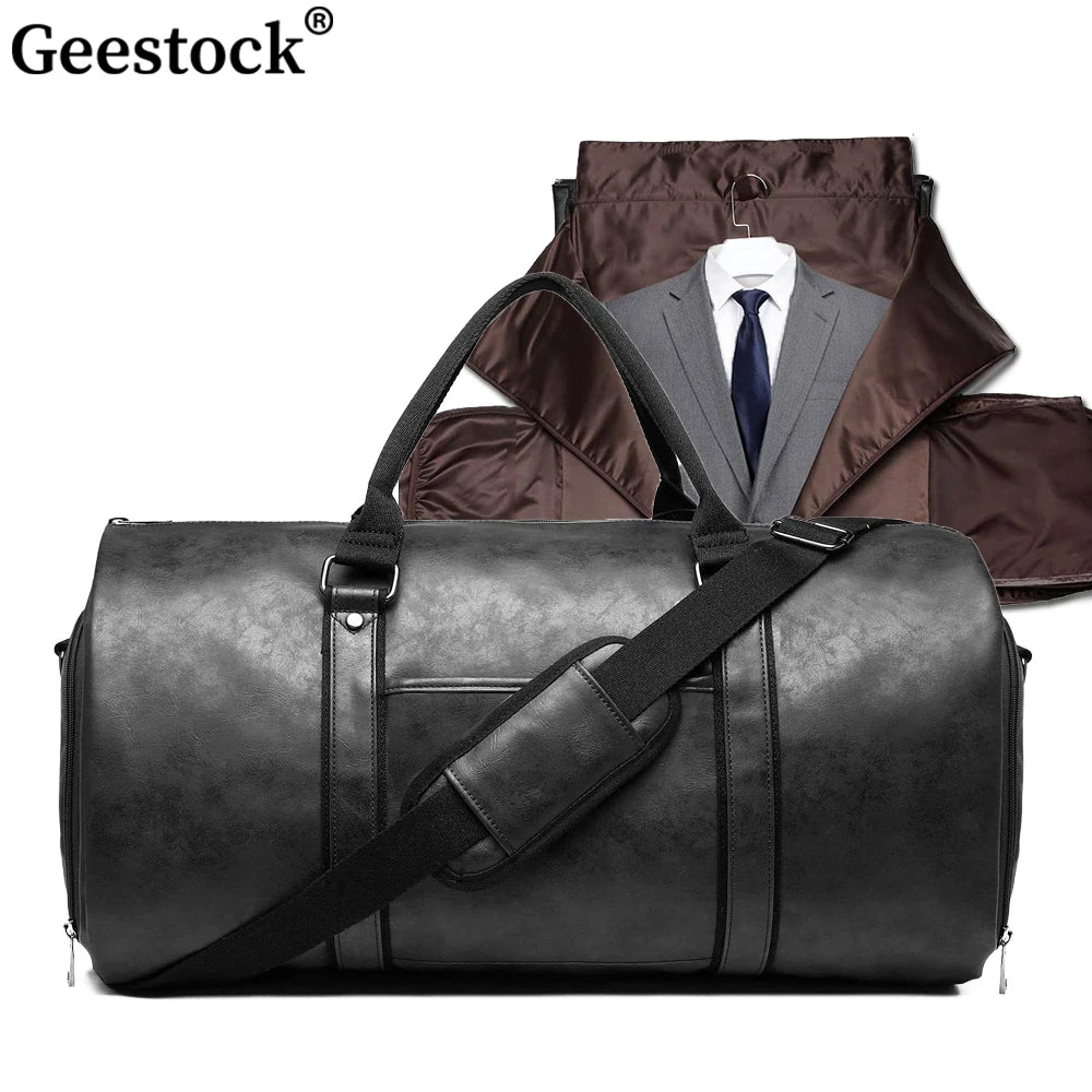 Geestock Large Capacity PU Suit Travel Bag With Pouch Clean Vanilla Store