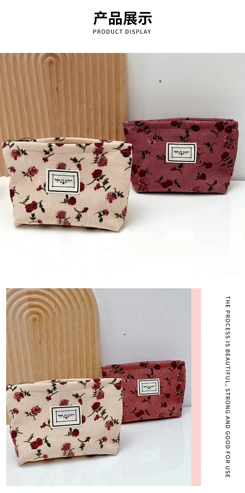 New Small Women's Cosmetic Bag with Floral Design Clean Vanilla Store