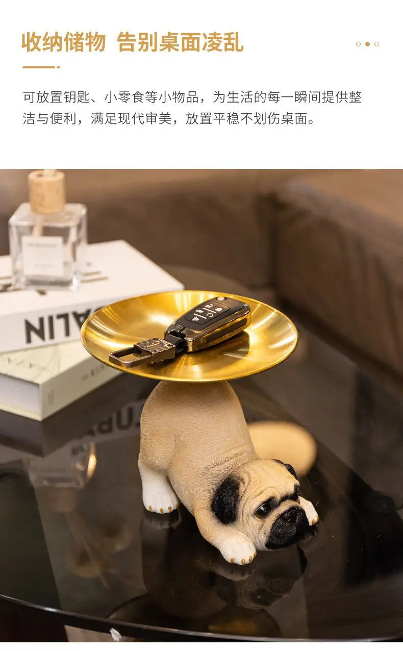 Creative Pug Statue Tray for Keys and Candy Clean Vanilla Store