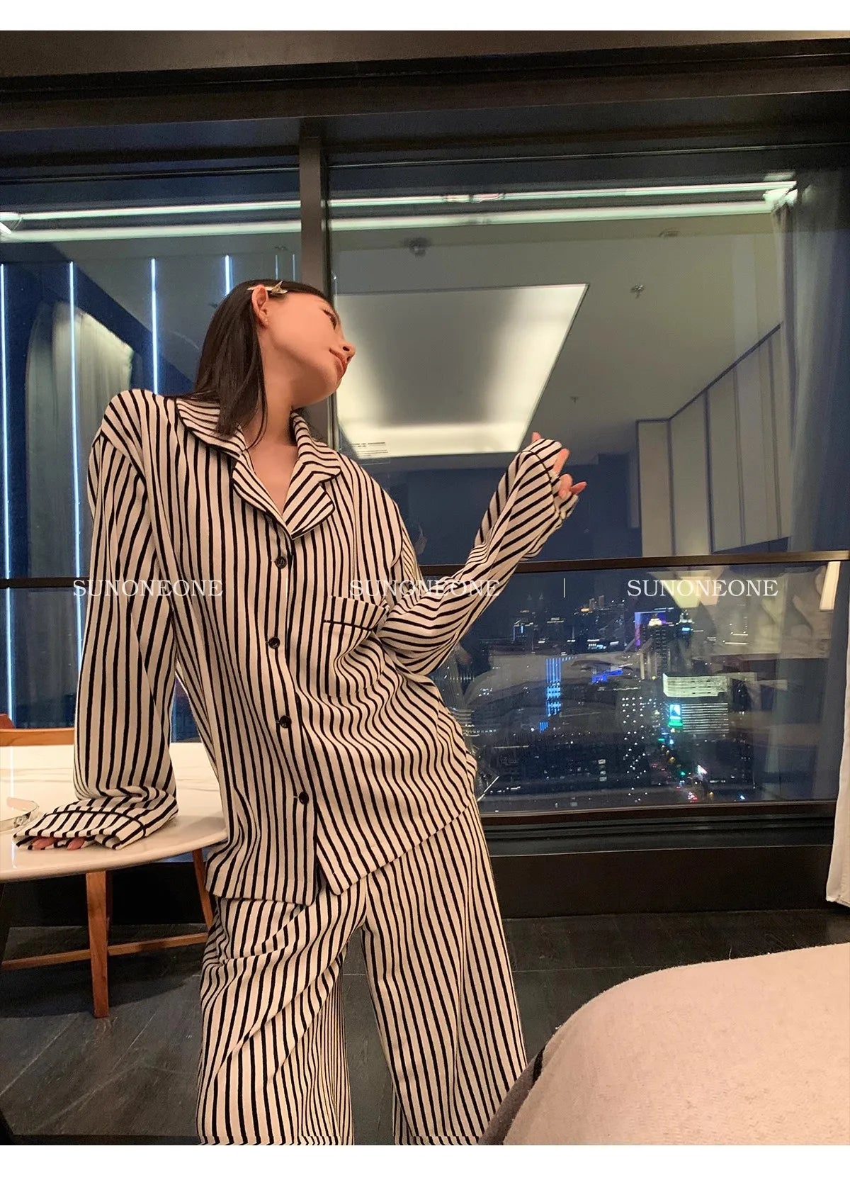 Luxury Striped Cotton Pajamas Women's Wide Leg Set Clean Vanilla Store