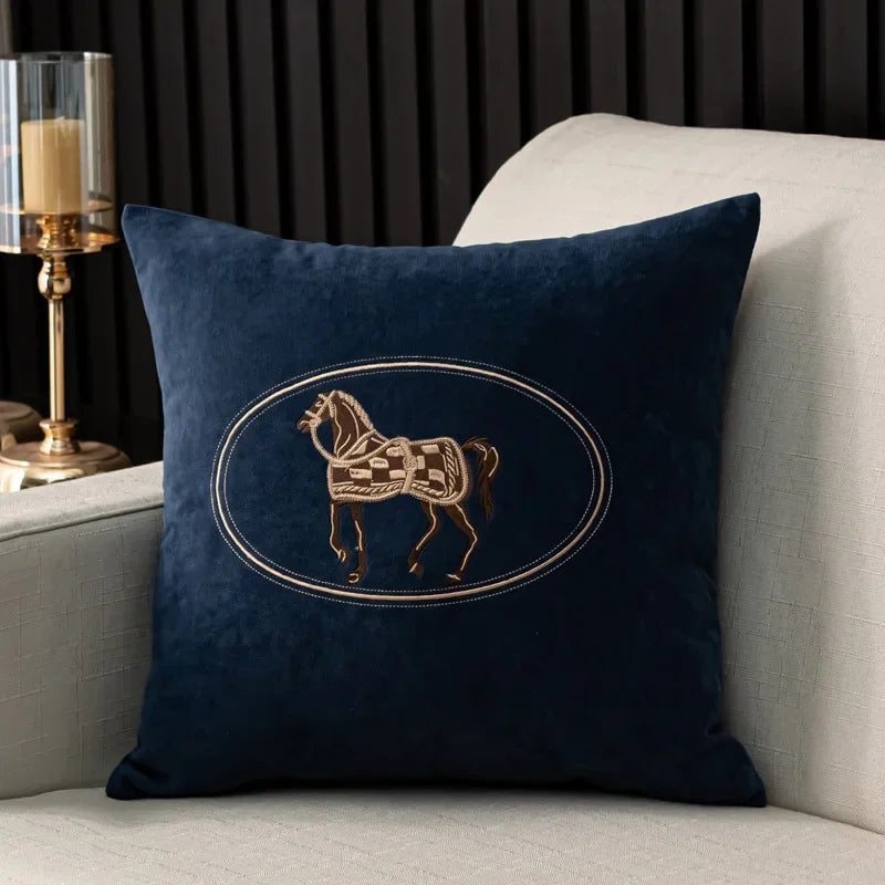 American Hand-Embroidered Cushion Cover Horse Pattern 45cm Clean Vanilla Store