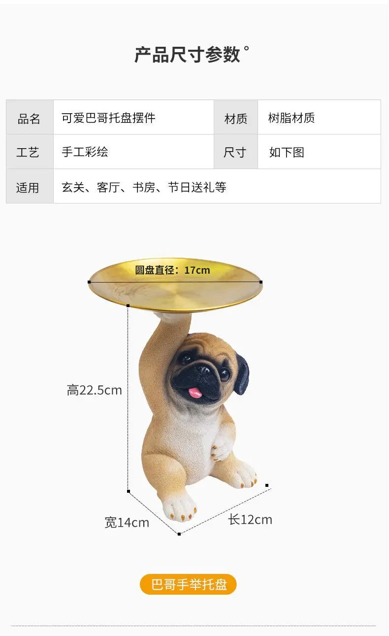 Creative Pug Statue Tray for Keys and Candy Clean Vanilla Store