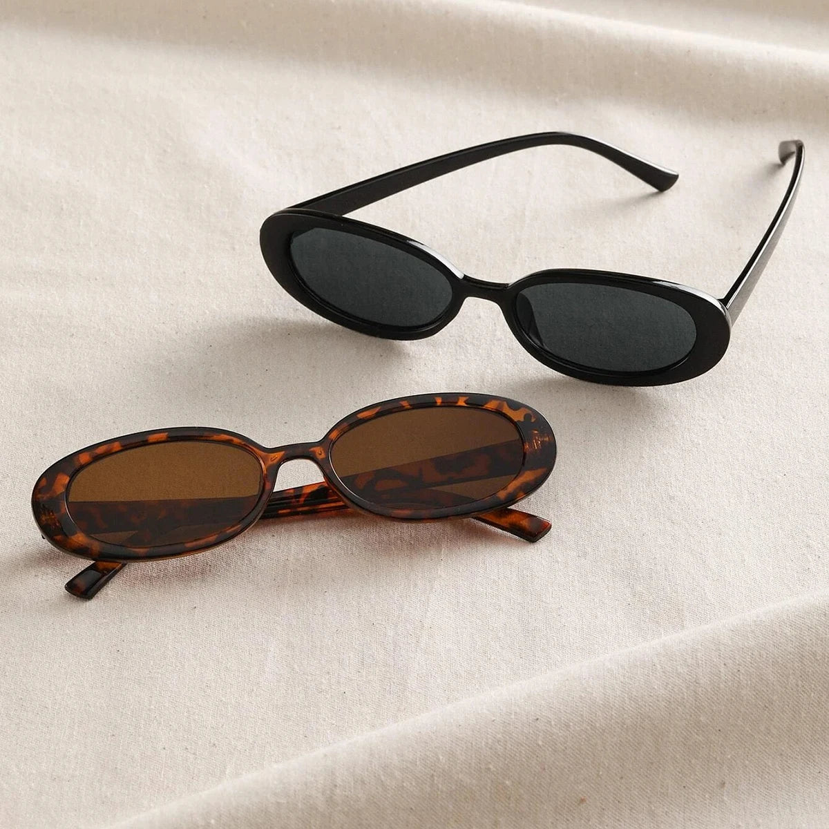 Stylish UV400 Vintage Oval Sunglasses for Women 2PCS Clean Vanilla Store
