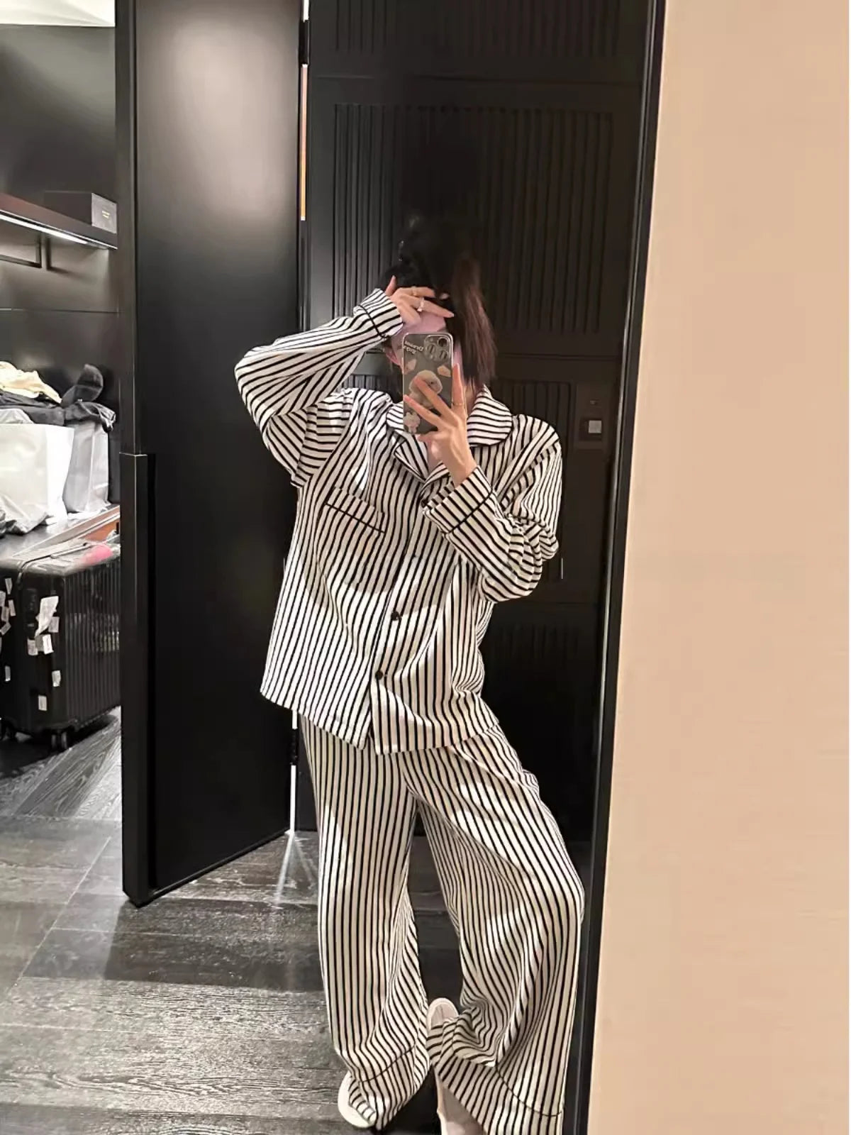 Luxury Striped Cotton Pajamas Women's Wide Leg Set Clean Vanilla Store