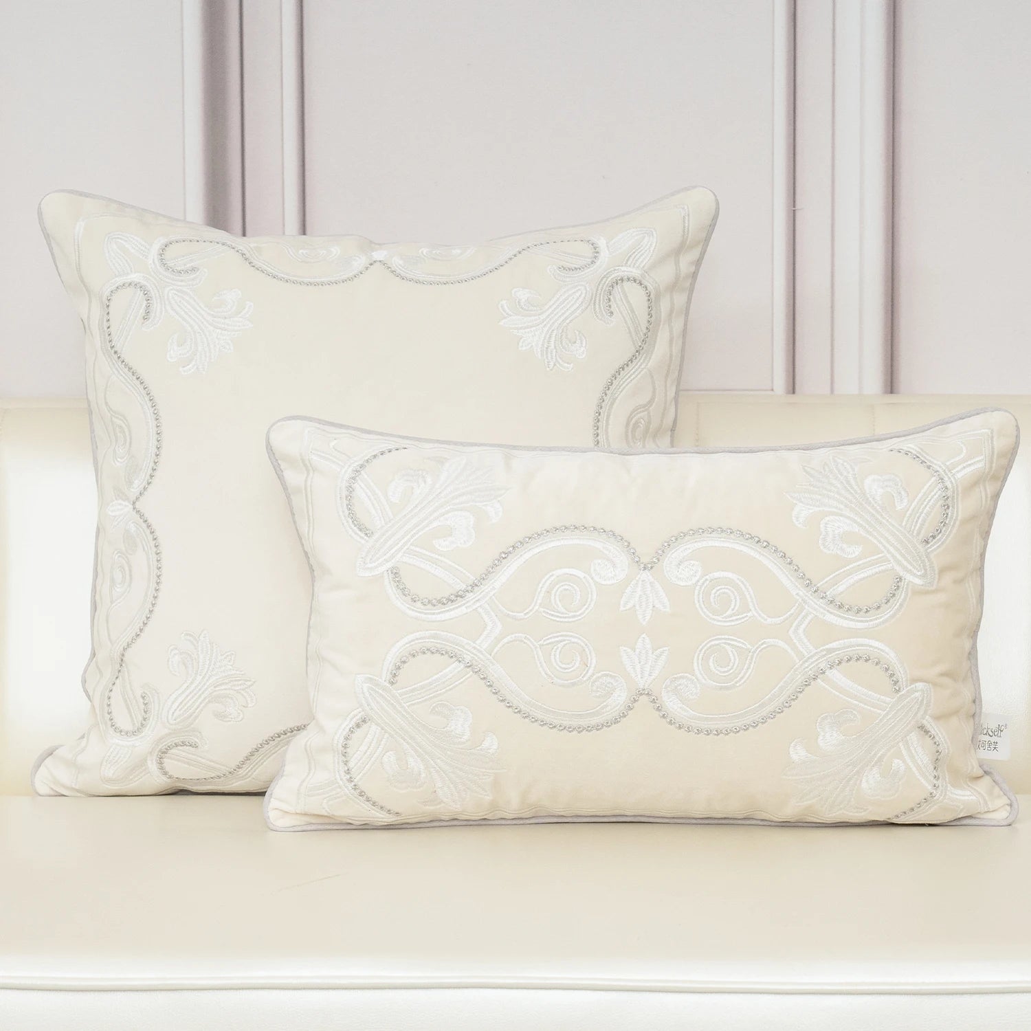 Luxury Embroidered Velvet Cushion Cover Navy Blue Brown Gray Clean Vanilla Store