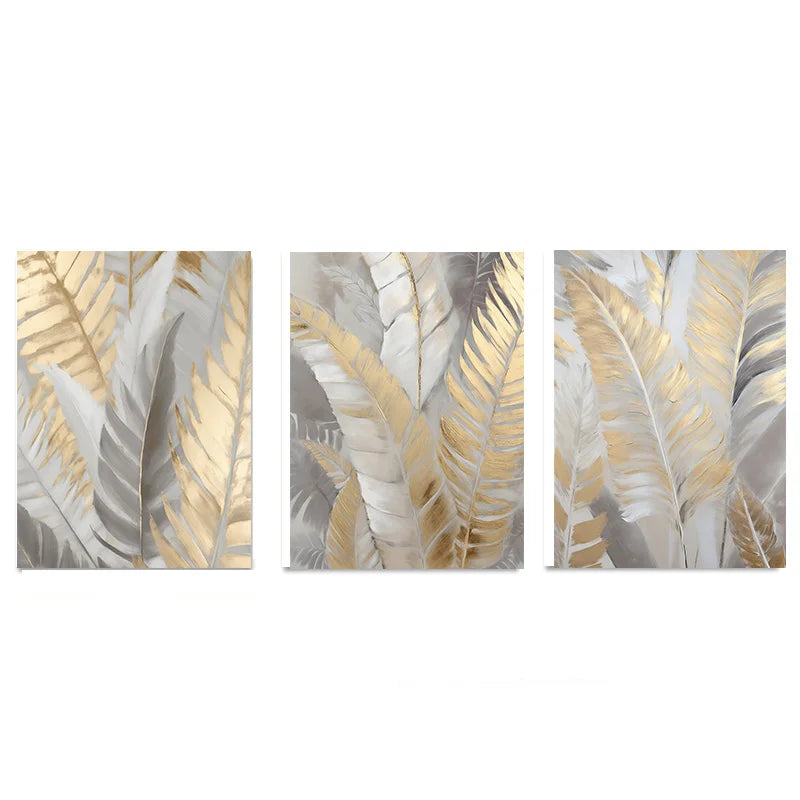 Nordic Gold Feather Canvas Painting Abstract Wall Art Clean Vanilla Store