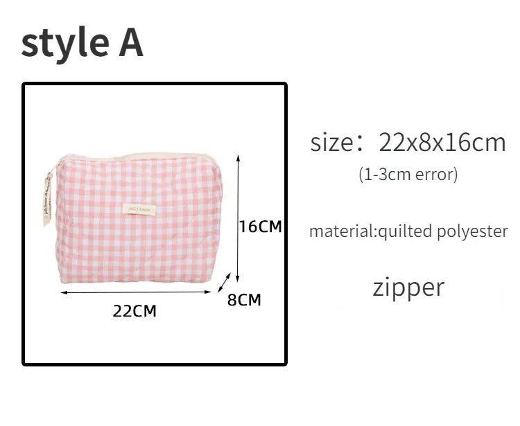 Quilted Cotton Retro Cherry Travel Cosmetic Bag Clean Vanilla Store