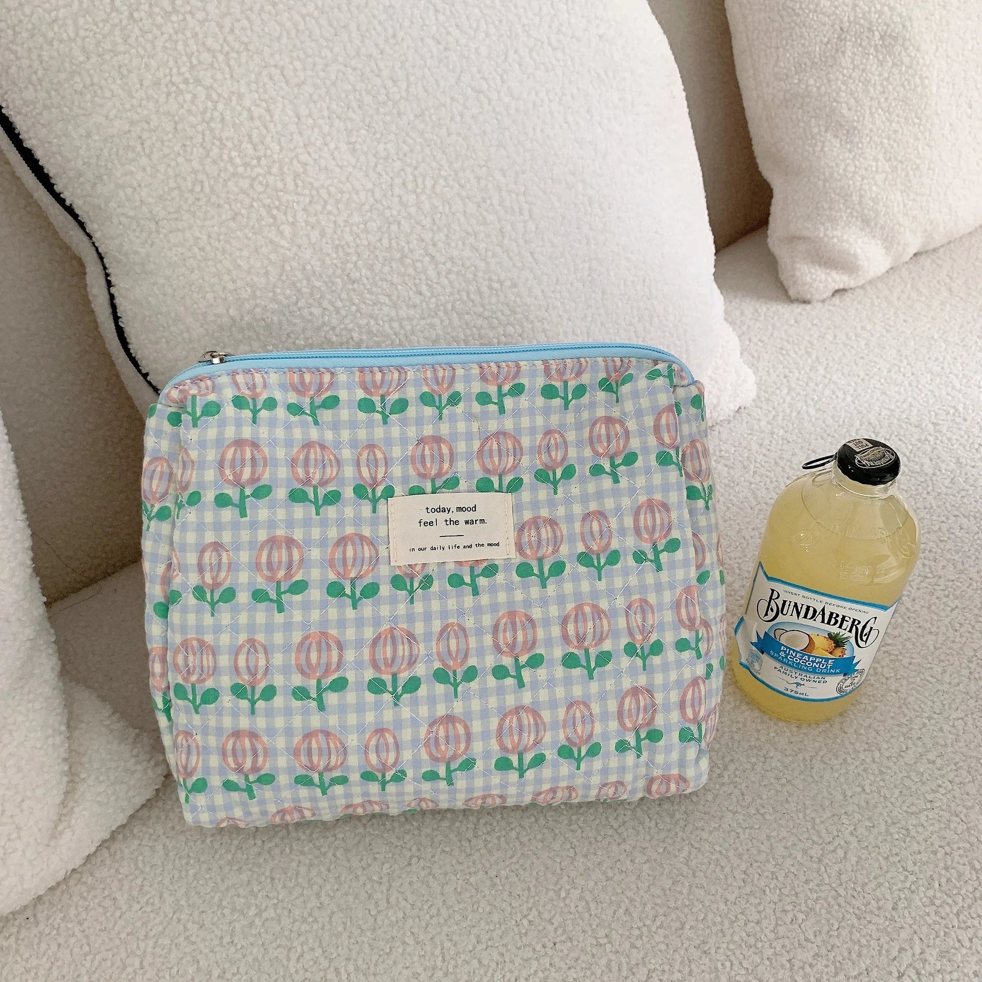 Quilted Cotton Retro Cherry Travel Cosmetic Bag Clean Vanilla Store