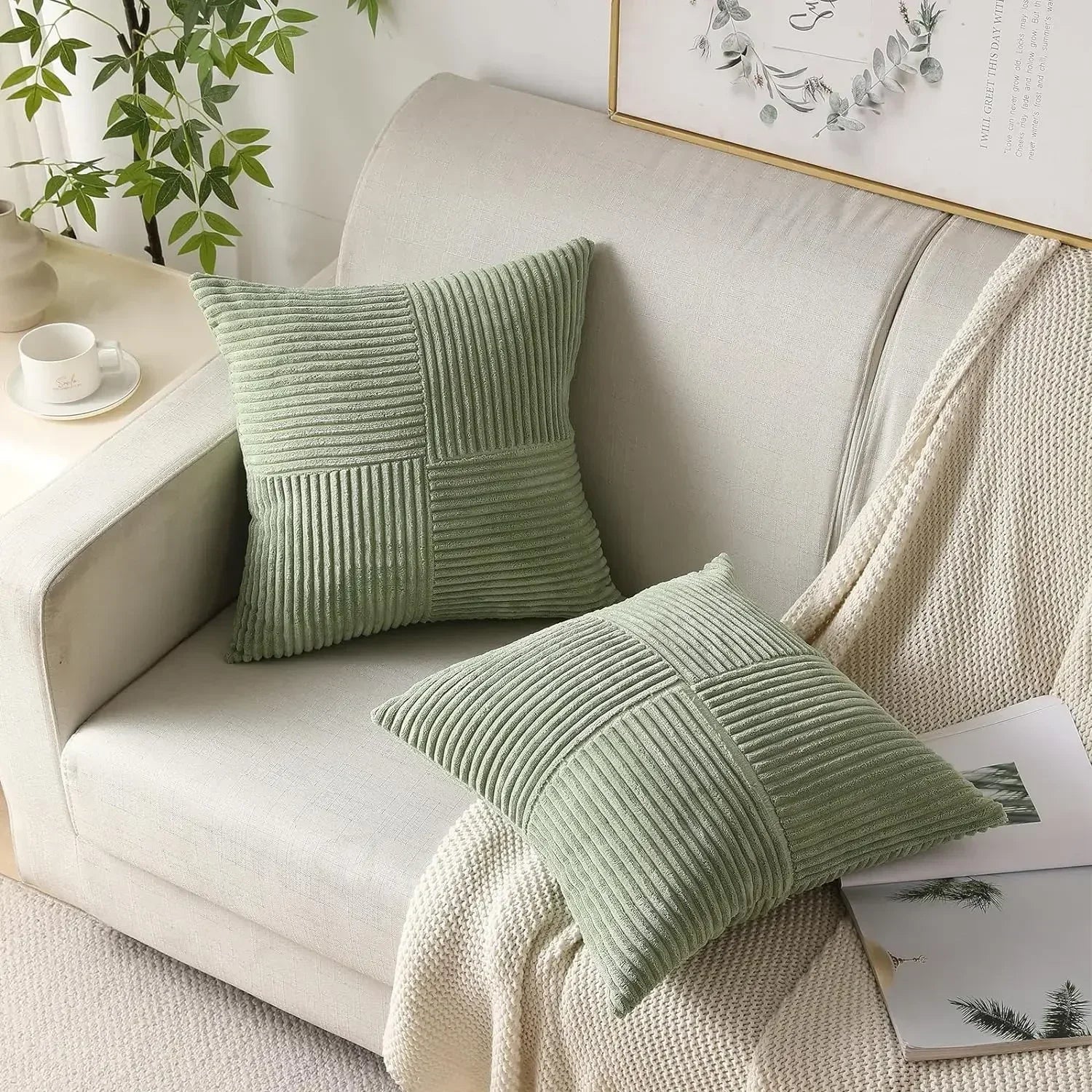 Green Luxury Corduroy Striped Cushion Covers 45x45CM Clean Vanilla Store