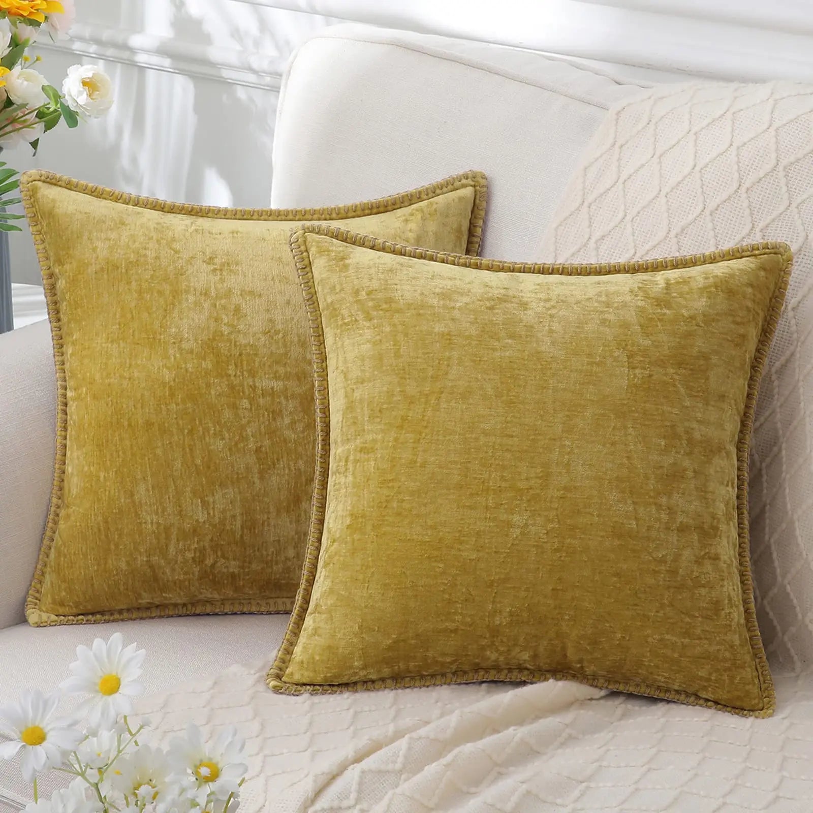 Olanly Chenille Cushion Cover 40x40cm Soft Luxury Clean Vanilla Store