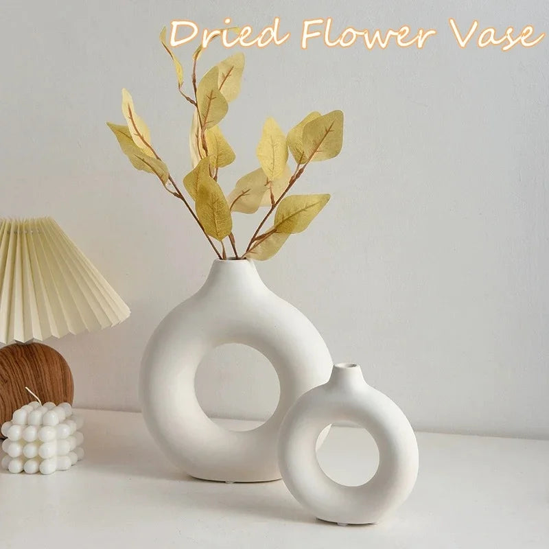 Imitation Ceramic Pure White Vase Donut Design Clean Vanilla Store