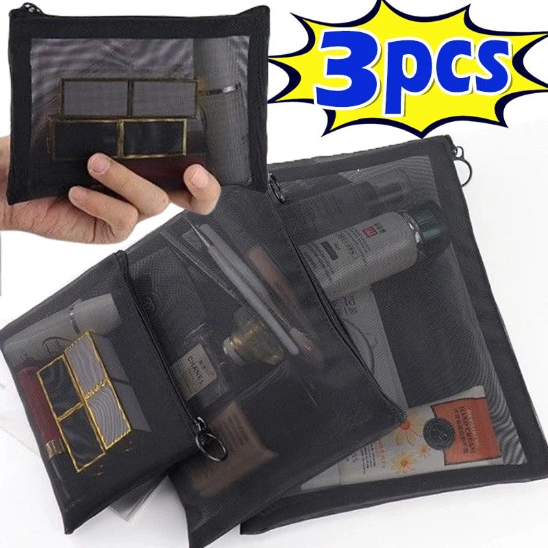 Mesh Clear Cosmetic Bags - Portable Organizer 1/3pcs Clean Vanilla Store