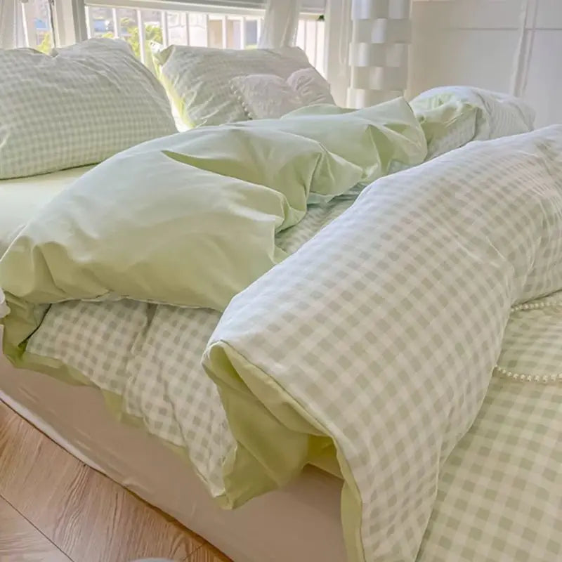 Fashion Plaid Bedding Set Brown Stripe Duvet Cover Queen Clean Vanilla Store