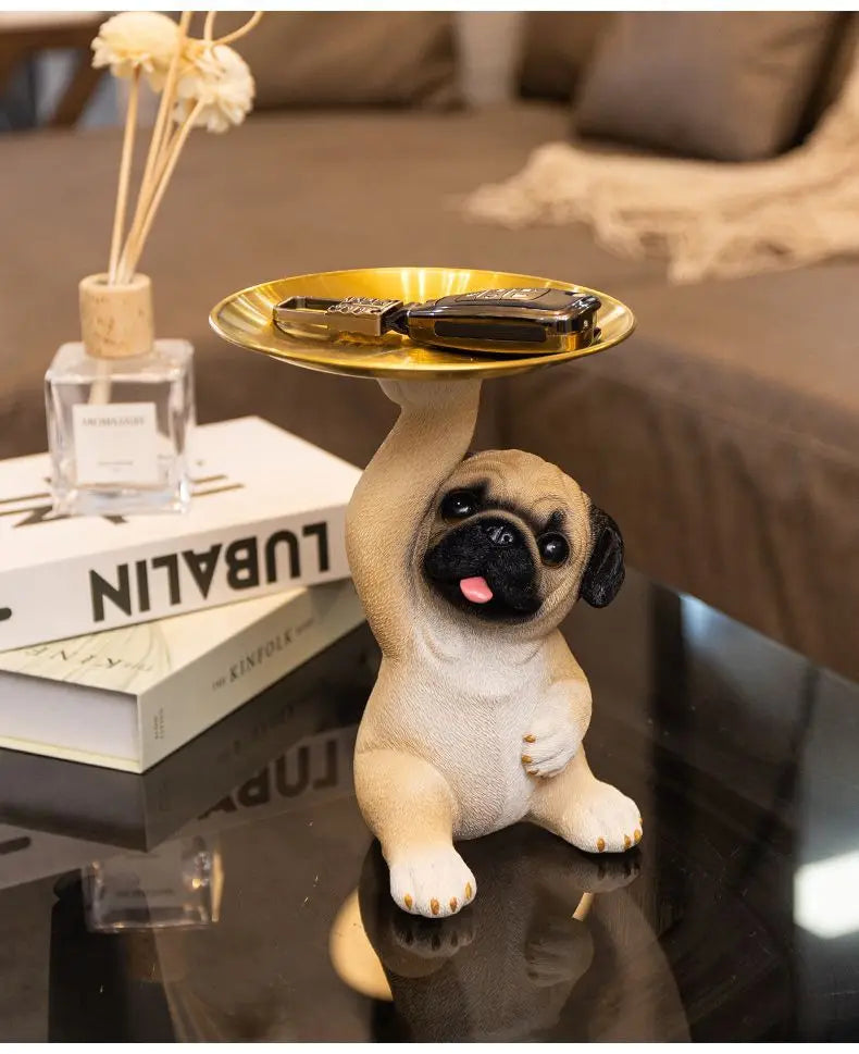 Creative Pug Statue Tray for Keys and Candy Clean Vanilla Store