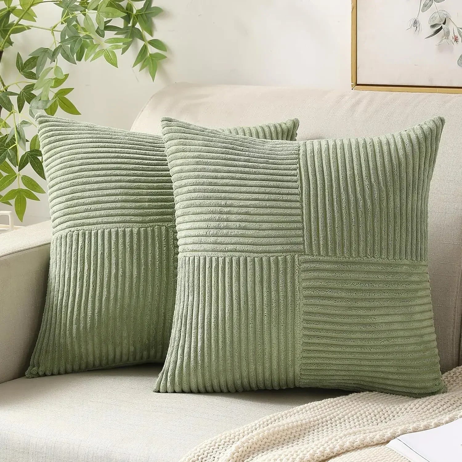 Green Luxury Corduroy Striped Cushion Covers 45x45CM Clean Vanilla Store