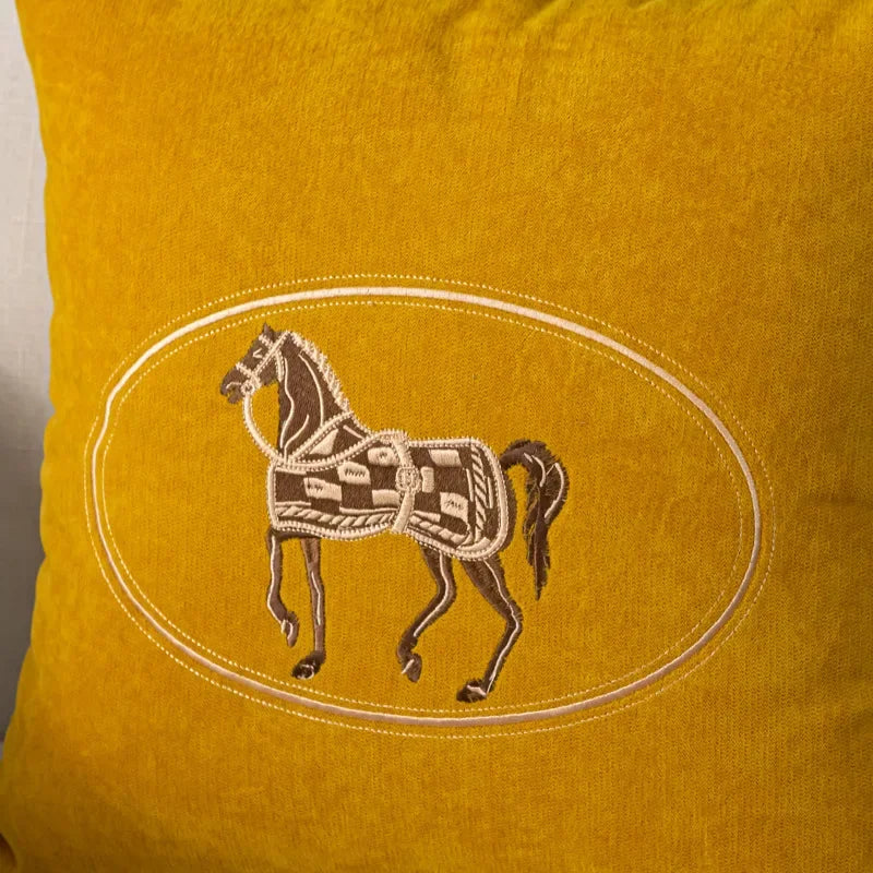 American Hand-Embroidered Cushion Cover Horse Pattern 45cm Clean Vanilla Store