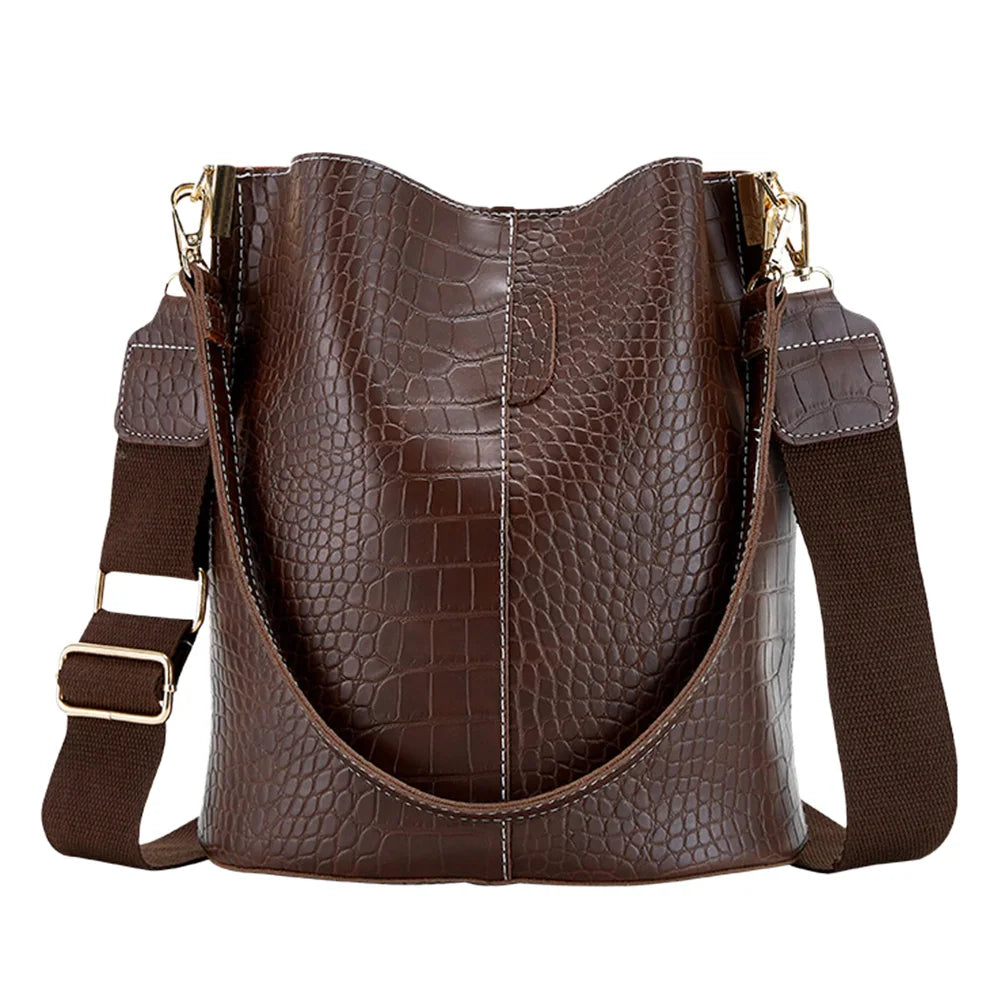 Large-Capacity Crocodile Pattern Leather Crossbody Bag Clean Vanilla Store